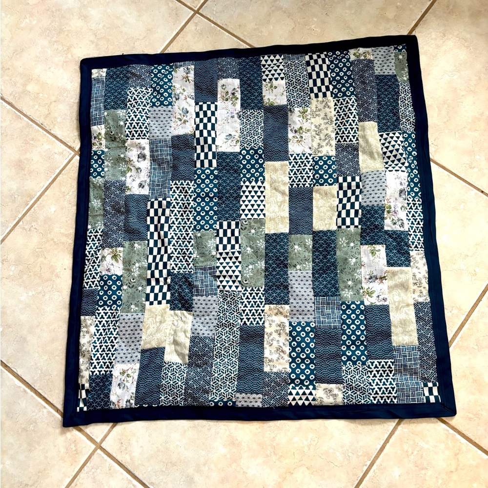 Homemade/handmade baby drag-around blankie/quilt. Approximately 30 x 30”